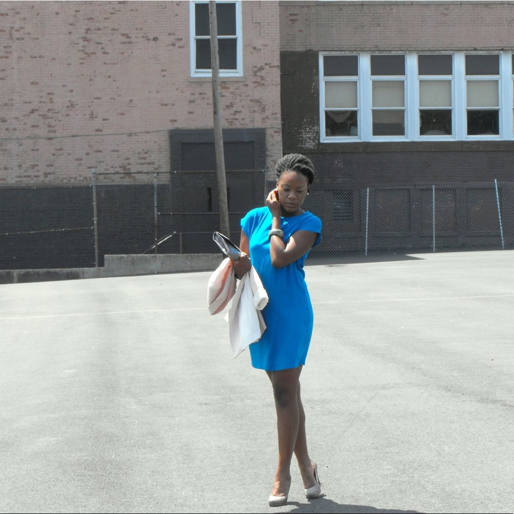 RETRO SZ M Blue Leslie Fay Mini Shift Dress